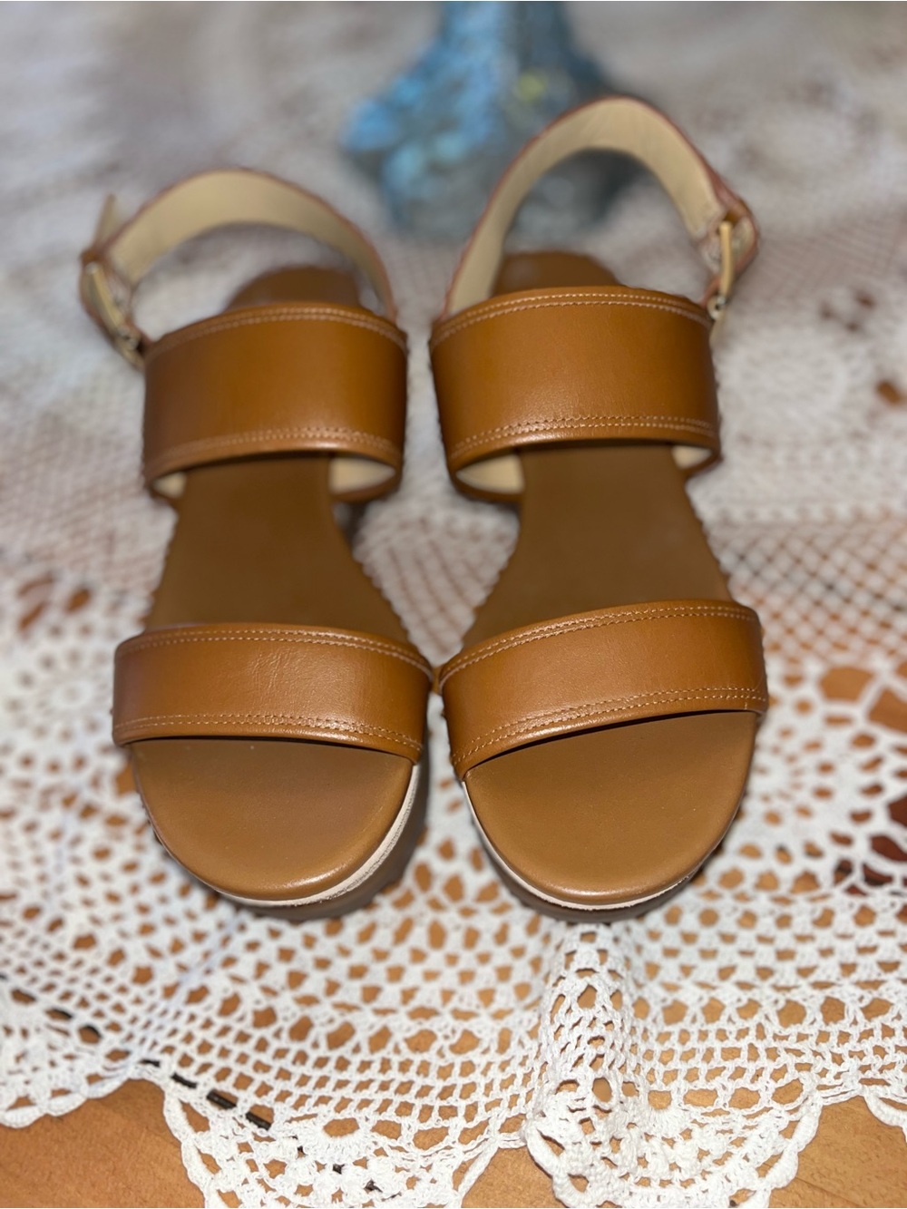 Michael Kors Tan Suede and Brown Leather Lug Platform Sandals with Gold Buckle - Picture 3 of 12
